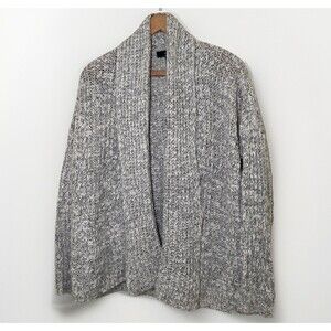 Forever 21 Sweater Chunky Knit Open Front Wrap SMALL Oversized Marled Gray White